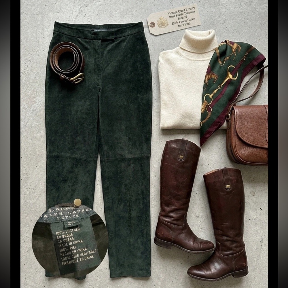 Vintage Y2K Ralph Lauren Dark Green Suede Pants
